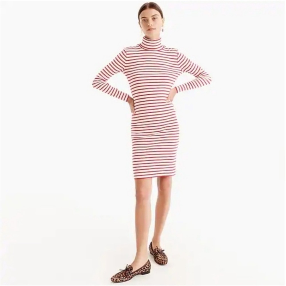 J.Crew Red & White Striped Turtleneck Dress